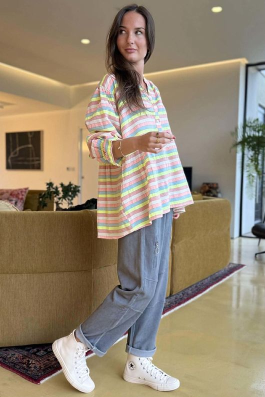 Hallie Stripe Cotton Smock Blouse F /16=